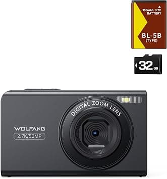 WOLFANG Digital Camera, 2.7K Kids Camera for Photography, 50MP Compact Vlogging, 16X Digital Zoom, Auto Focus Point and Shoot, Gift for Students Teens on Amazon.ae - Price Tracker