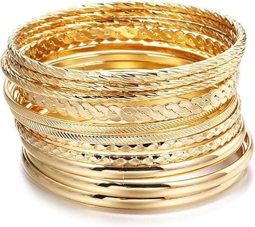 BIGTHREE 12-PCS Gold Bangle Bracelets for Women, 14K Gold Plated Stackable Cuff Bracelets Set - Boho Style Jewelry for Wedding, Birthday, Party, and Everyday Wear on Amazon.ae - Price Tracker