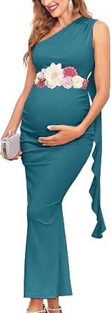AISWI Women's 2023 Maternity Dress Summer Square Neck Smocked Long Dress Short Puff Sleeves Baby Shower Pregnancy - متتبع أسعار Amazon.sa