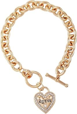 GUESS Goldtone Dangle Logo Heart Charm Chain Toggle Bracelet, one size, Metal, no gemstone - دليلك لأفضل العروض