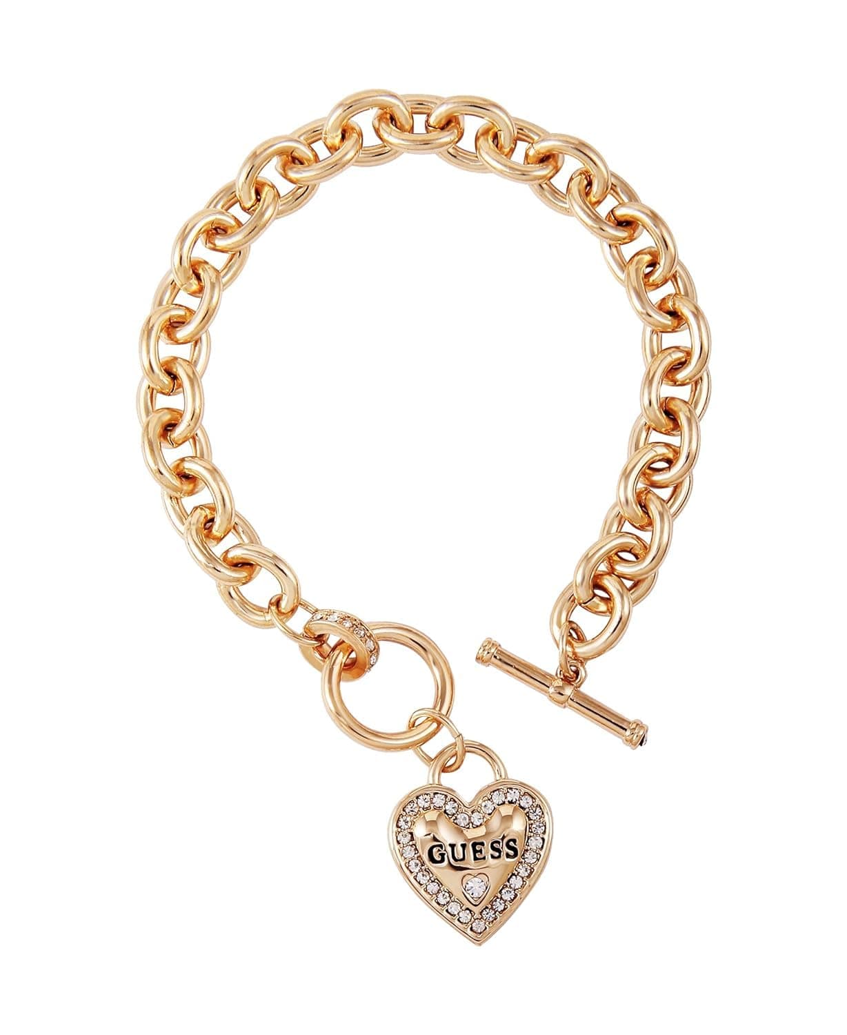 GUESS Goldtone Dangle Logo Heart Charm Chain Toggle Bracelet, one size, Metal, no gemstone on Amazon.ae - Price Tracker