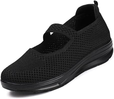 Women Nurse Platform Air Cushion Walking Sneakers Breathable Mesh Orthopedic Diabetic Wedge Slip Ons Mary Jane Toning Rocker Work Shoes - متتبع أسعار Amazon.sa