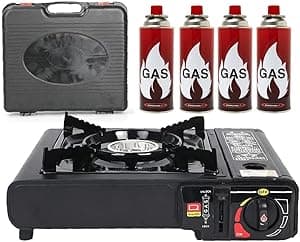 GO2CAMPS Auto Ignition Camping Stove with 4- Butane Gas Cartridges –High Quality Portable Outdoor Gas Burner with Storage Case, Ideal for Camping, Picnic, Travel, Hiking, and Outdoor Cooking - Amazon.ae Price Tracker