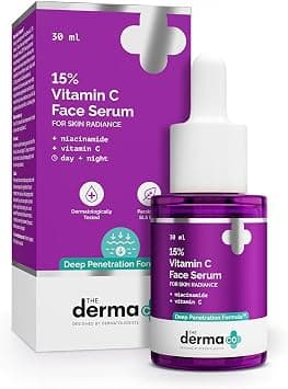 The Derma Co 15% Vitamin C Face Serum with 5% Niacinamide, Ferulic, Advanced Brightening Serum for Dark Spots & Pigmentation | Treats & Moisturizes, Sulfate & Paraben-Free | Day & Night Use, 30ml على Amazon.ae - متتبع الأسعار