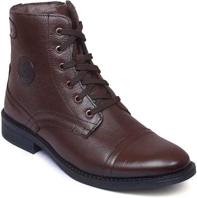 Zoom Shoes Genuine Leather Formal Black Casual Boots for Men ZA-5200 | High ankle shoes with anti-slip technology and memory cushion insole | Lace-up boots for formal and casual footwear - Best Deal Finder