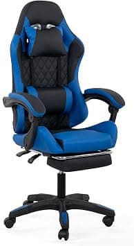 Multi Home Furniture Black & Blue Gaming Chair - Ergonomic Chair PVC Leather Recliner Chair with Lumbar Support, Head Pillow & Footrest, 360° Swivel Chair, Computer Chair for Gaming, Home & Office Use على Amazon.ae - متتبع الأسعار
