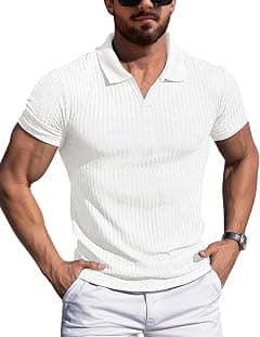 تيشيرت بولو ذو قبة على شكل حرف V وقصة ضيقة وأكمام طويلة من القطن المضلع بنسيج ناعم للرجال من واي تي دي - متتبع أسعار Amazon.sa
