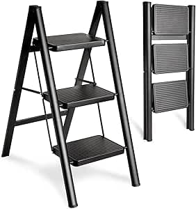 MOMENT Step Ladder Folding Step Stool, Heavy Duty 330 Lbs Load Stepladder, Small Kitchen/Closet Ladder for Adults/Kids, Lightweight Step Ladder with Anti-Slip Wide Pedal for Home, Black (3 Step) on Amazon.ae - Price Tracker