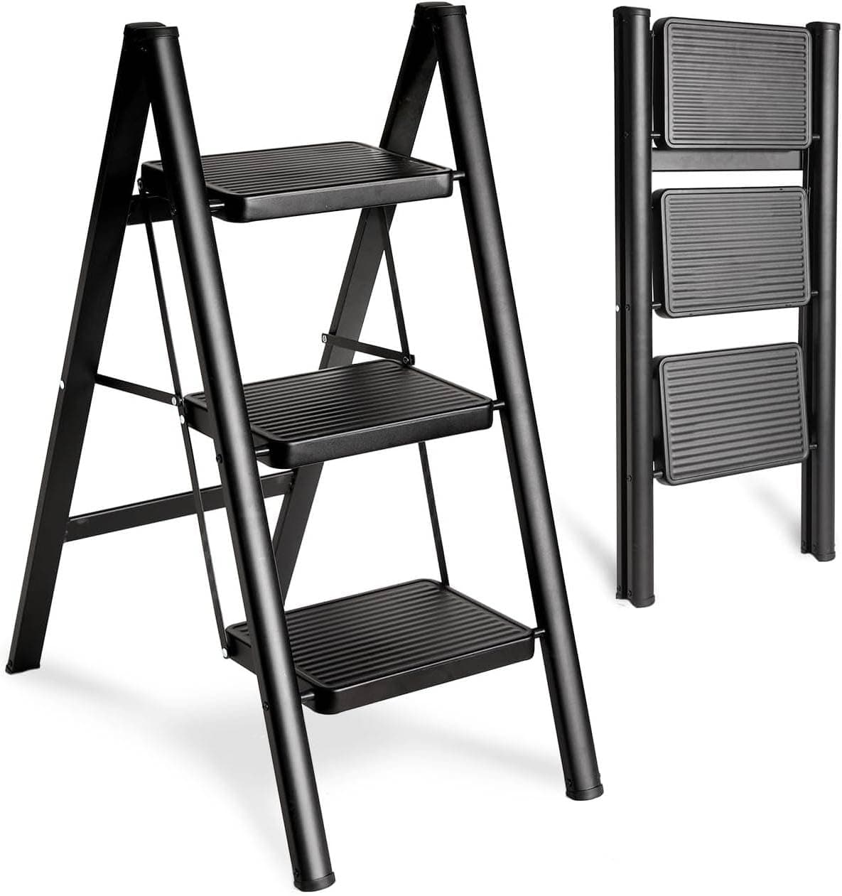 MOMENT Step Ladder Folding Step Stool, Heavy Duty 330 Lbs Load Stepladder, Small Kitchen/Closet Ladder for Adults/Kids, Lightweight Step Ladder with Anti-Slip Wide Pedal for Home, Black (3 Step) on Amazon.ae - Price Tracker