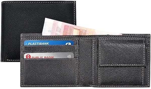 SANTHOME Coin Pocket Genuine Leather Wallet Men I Slim Durable Spacious Bifold Purse Wallet Card Holder I Classic Black Collection on Amazon.ae - Price Tracker