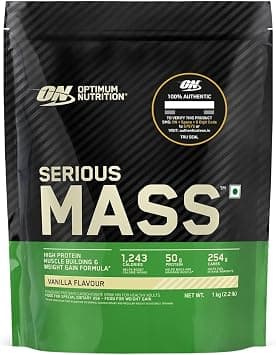 Optimum Nutrition (ON) Serious Mass High Protein High Calorie Weight Gainer Powder - 1 kg (Vanilla) with Vitamins and Minerals, Vegetarian - Best Deal Finder