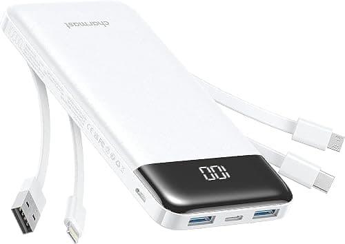 Charmast Power Bank with Built in Cable, 10000mAh USB C Battery Pack 6 Outputs 2 Inputs with LED Display Type C Powerbank Portable Charger Compatible with Smartphones Tablets and More-White على Amazon.ae - متتبع الأسعار