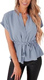 Womens Button Down Blouses Casual Peplum Summer Tops Dressy Chiffon Work Blouse - Best Deal Finder