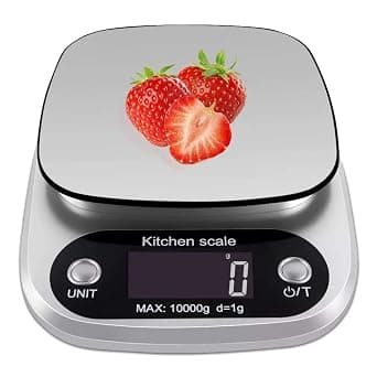 OFFICESU Digital Kitchen Scale Multifunction Food Scale, 22 lb 10 kg, Silver, Stainless Steel (Batteries Included) على Amazon.ae - متتبع الأسعار