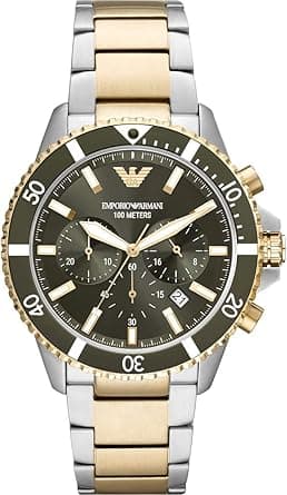 Emporio Armani Men's Chronograph, Stainless Steel Watch, 43mm case size, Silver/Gold, One Size, AR11361 on Amazon.ae - Price Tracker