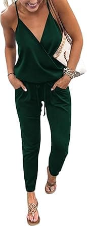 PRETTYGARDEN Women's Summer Casual Deep V Neck Short Sleeve Wrap Drawstring Waist Jumpsuit Romper on Amazon.ae - Price Tracker