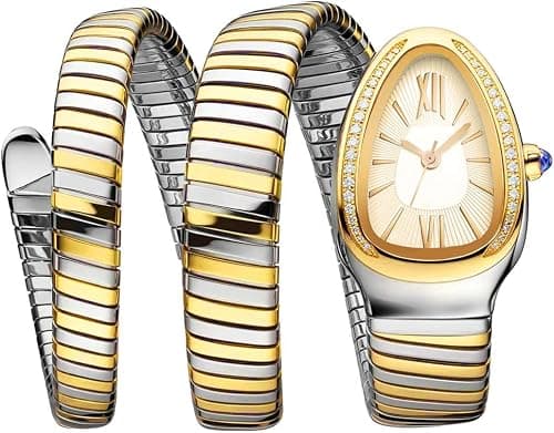 Shocknshop Analog White Dial Diamond-Embellished Snake Spiral Bracelet Watch for Women -WCH166 على Amazon.ae - متتبع الأسعار