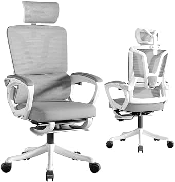USOR Ergonomic Office Chair Desk Gaming Computer Chair Breathable Mesh High Back Chair Adjustable Headrest Lumbar Support PU Wheels Swivel Computer Task Tilt Function Chair with Footrest（Gray） على Amazon.ae - متتبع الأسعار