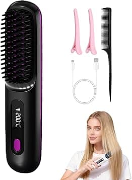 Cordless Hair Straightener Brush – 20s Fast Heat, 3 Temp Levels, Ionic Anti-Frizz, Mini Portable Design for Travel & On-the-Go Touch-Ups (Black) على Amazon.ae - متتبع الأسعار