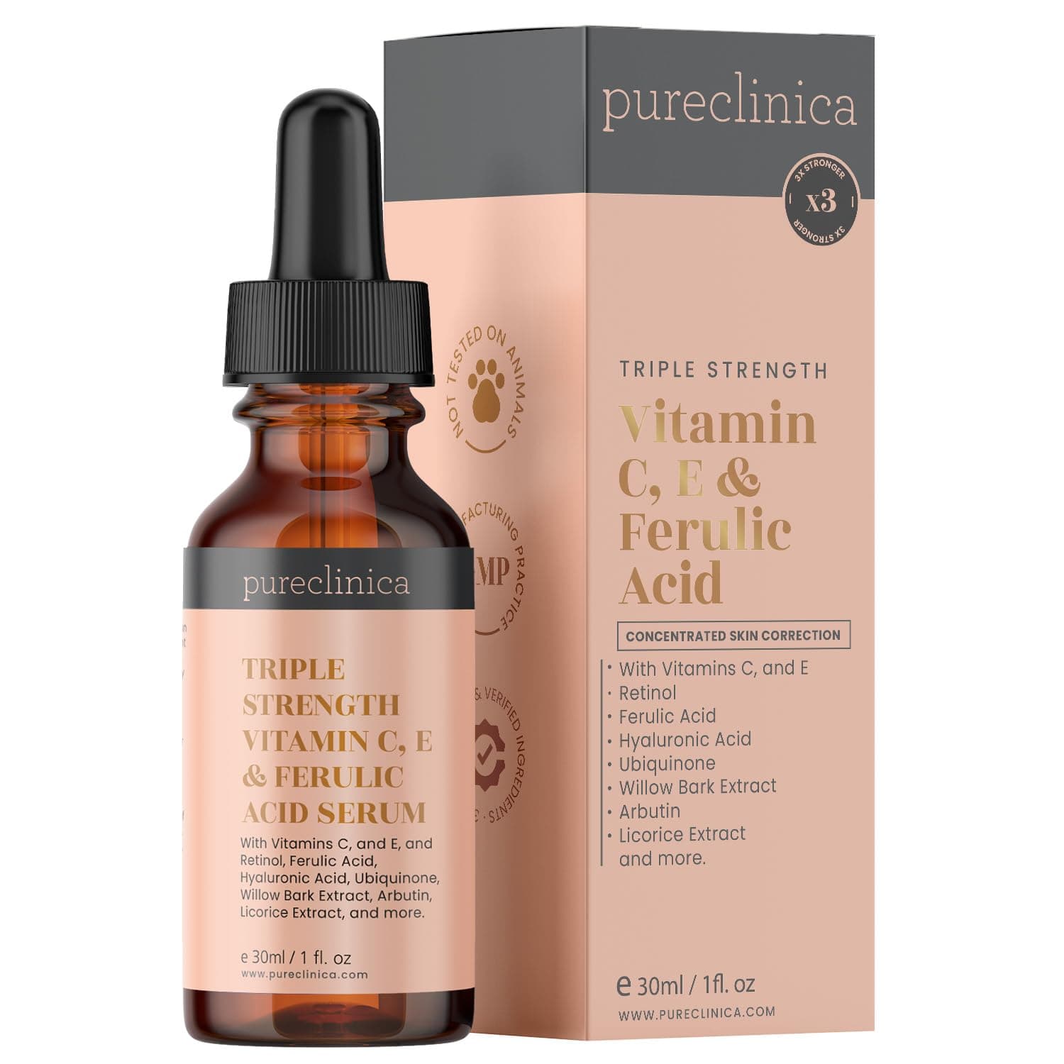 pureclinica Triple Strength Vitamin C, E & Ferulic Acid Serum (w/Retinol & double weight Hyaluronic Acid) ââ‚¬â€œ 30ml / 1 fl oz. Sku: VCEFASER30 on Amazon.ae - Price Tracker