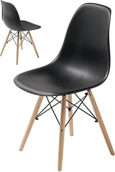 SKY-TOUCH Modern Dining Chair Dining Side Chairs set of 1, Simple Office Chair, Lounge Shell Chair with Folding Wood Legs and Plastic Seat, for Kitchen, Dining, Bedroom, Living Room,Black,40*40*82cm on Amazon.ae - Price Tracker