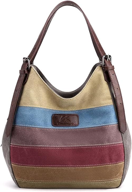 Women Canvas Shoulder Bag Multi-Colour Striped Handbag Large Capacity Top Handle Bag Casual Hobo Bag with Adjustable Strap Multi-Pocket Tote Bag for Office Shopping Party Travel Work on Amazon.ae - Price Tracker