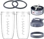 MEET JUICE 7 Pieces nutribullet Blender Cups & Blade Replacement Set 32oz Huge Cup with 1 Flip-Top To-Go Lid and 1 Lid Ring & Premium Extractor Blade with Compatible with NutriBullet 600w/900w Blender - Best Deal Finder