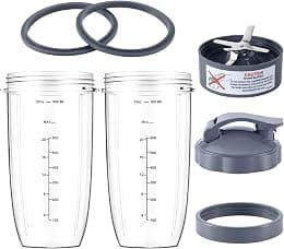 MEET JUICE 7 Pieces nutribullet Blender Cups & Blade Replacement Set 32oz Huge Cup with 1 Flip-Top To-Go Lid and 1 Lid Ring & Premium Extractor Blade with Compatible with NutriBullet 600w/900w Blender - Best Deal Finder