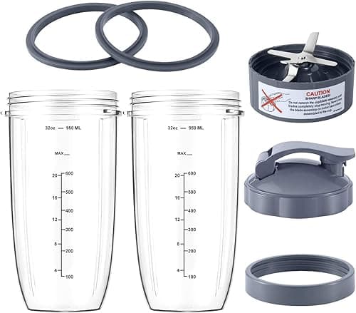 MEET JUICE 7 Pieces nutribullet Blender Cups & Blade Replacement Set 32oz Huge Cup with 1 Flip-Top To-Go Lid and 1 Lid Ring & Premium Extractor Blade with Compatible with NutriBullet 600w/900w Blender on Amazon.ae - Price Tracker