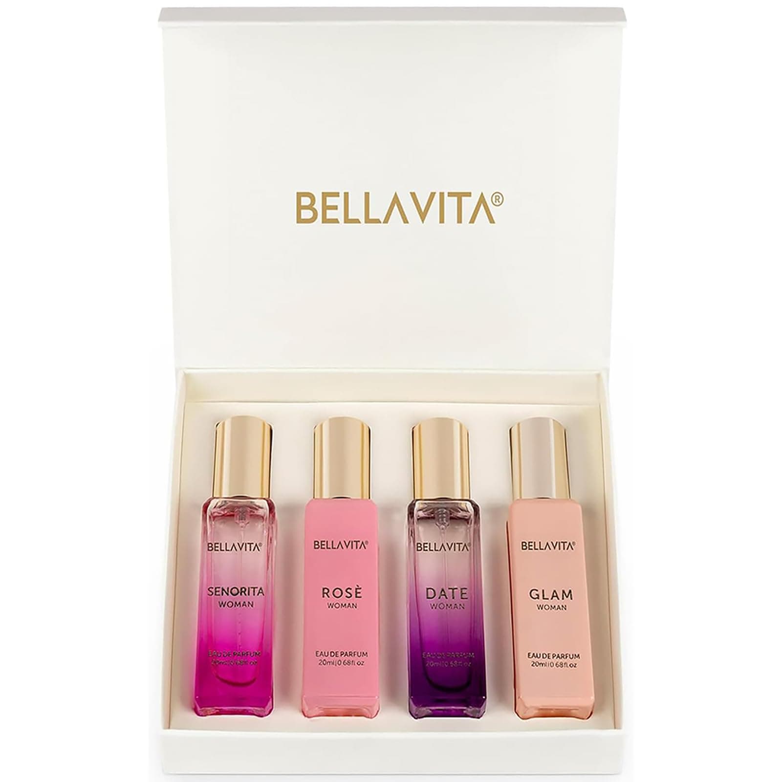BellaVita Luxury Perfume Gift Set for Women | Includes DATE, Senorita, GLAM, ROSE Perfumes | Floral, Fruity & Savoury Long Lasting Scents | Gift Set for Women | Special Womens Collection (4x20ml) on Amazon.ae - Price Tracker