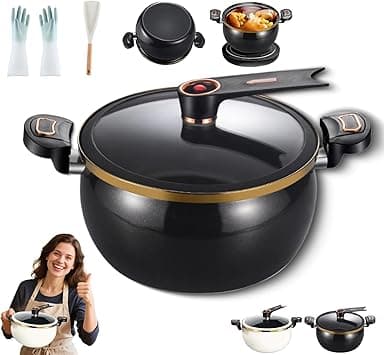 Mini Pressure Cooker, 8L Fast Heating Pressure Pot with Lock Handles, Non-stick Stockpot with Standable See-Through Lid for Gas, Induction, Electric Stoves (Black) on Amazon.ae - Price Tracker