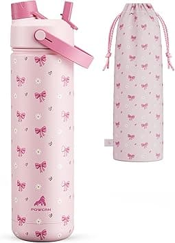POWCAN 26 oz Insulated Water Bottle with 2-in-1 Straw and Spout Lid, Keep Cold 24H, Leak-Proof, Fits in Car Cup Holder, Stainless Steel Water Bottle for Sports, Travel, Gift, and School (Bow Crush) - Amazon.ae Price Tracker