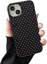 Compatible with iPhone 15 Case, Fashion Cute Polka Dot Pattern Aesthetic Design for Women, Soft TPU and Hard Back Shockproof Phone Case for iPhone 15 6.1 inch, Black - Best Deal Finder