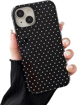 Compatible with iPhone 15 Case, Fashion Cute Polka Dot Pattern Aesthetic Design for Women, Soft TPU and Hard Back Shockproof Phone Case for iPhone 15 6.1 inch, Black - Best Deal Finder