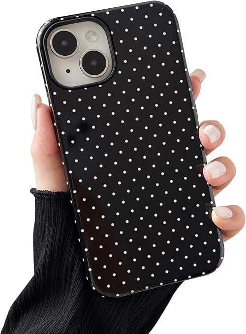 Compatible with iPhone 15 Case, Fashion Cute Polka Dot Pattern Aesthetic Design for Women, Soft TPU and Hard Back Shockproof Phone Case for iPhone 15 6.1 inch, Black on Amazon.ae - Price Tracker
