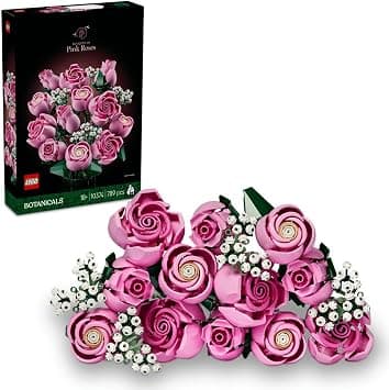 LEGO Botanicals Bouquet of Pink Roses - Artificial Flowers Building Set for Adults - incl. 12 Faux Roses & 4 Sprigs of Baby's Breath for Home Decor - DIY Gift Idea - 10374 - متتبع أسعار Amazon.sa