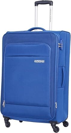American Tourister Oakland Suitcase, Check-In Size 68 cm / 25 inch, Spinner Wheels, Soft Top, 100% Polyester, Blue|TSA Lock|Front Pocket Storage Compartment|Expandable - 3 Years Global Warranty on Amazon.ae - Price Tracker