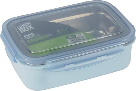 Royalford 850ml Lunch Box RF12187 with Stainless Steel Spoon Plastic Body, Rectangle Tiffin with Lid, 4 Side Locks Food-Grade, BPA-Free, Airtight and Leak proof Containers to Keep Foods Fresh Design on Amazon.ae - Price Tracker
