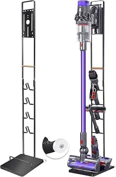 e World Vacuum Cleaner Stand - Vacuum Holder with Wheels for Dyson V15 V11 V10 V8 V7 V6 - Metal Floor Stand Compatible for T30 T20 V12 V11 V10 No Drilling Vacuum Storage Rack (Black) - متتبع أسعار Amazon.sa