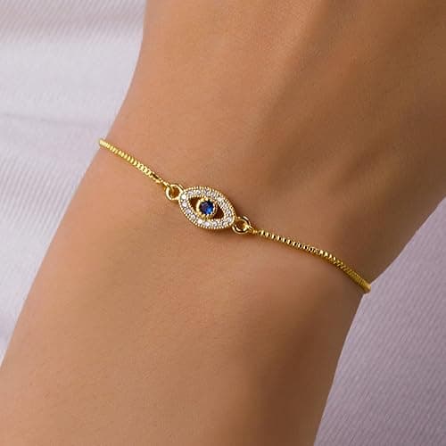 Gold Evil Eye rhinestone Bracelet beaded stack for Women Adjustable Eye of Protection Amulet Bangle Jewelry Evil Eye Bracelets Gold Plated Ojo Bracelet trendy fashion on Amazon.ae - Price Tracker
