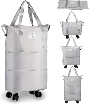 Rolling Duffle Bag with Wheels, Expandable Foldable Duffel Bag with Wheels for Travel, Rolling Luggage Carry on Duffel Bag, Wheeled Travel Duffle Bag, Large Weekend Bag for Women & Men, Gray on Amazon - Best Deal Finder