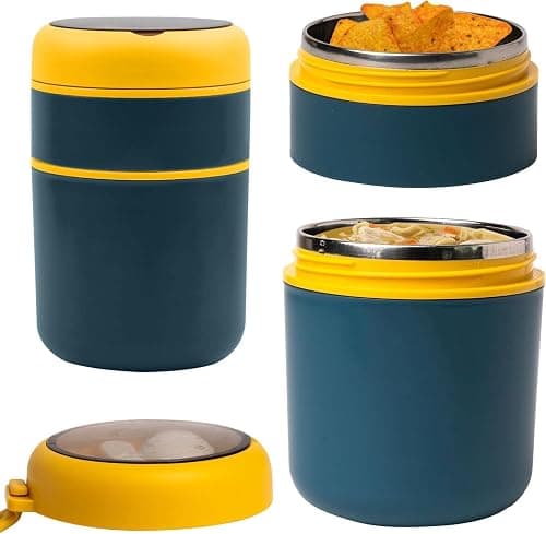 Thermo Container for Hot Food, 700ml Stainless Steel Lunch Box with Spoon, Stackable 2 Tier Lunchbox for Kids Adult Work Office Outdoors Picnic, Blue على Amazon.ae - متتبع الأسعار