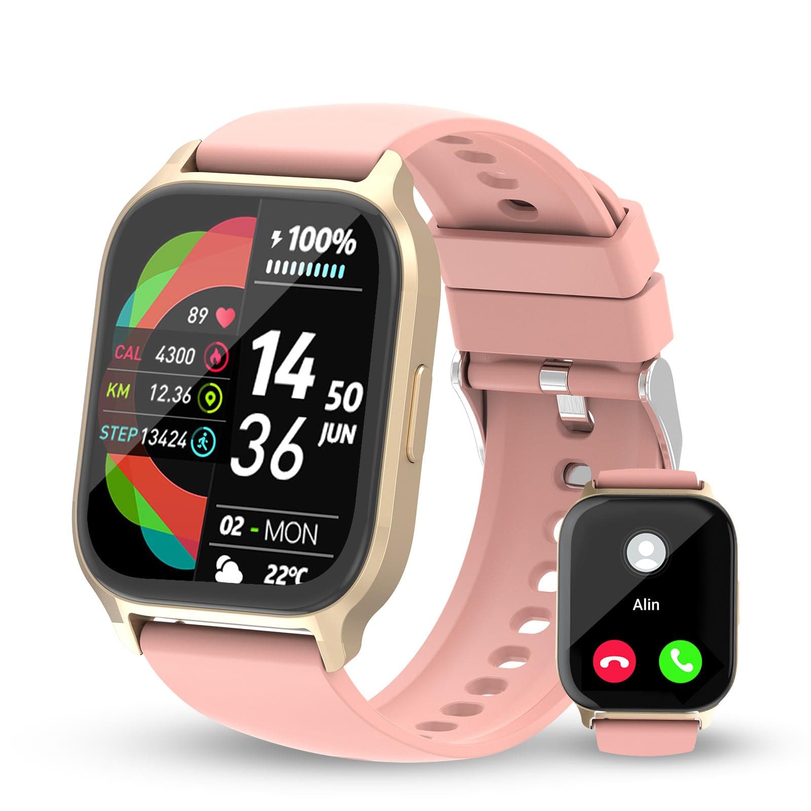 Smart Watch for Women Men, 1.85'' HD Touch Screen Fitness Tracker with Bluetooth Answer/Make Call, IP68 Waterproof with Heart Rate Sleep Monitor 100 Sports Modes for Android iOS (Pink-1) on Amazon.ae - Price Tracker