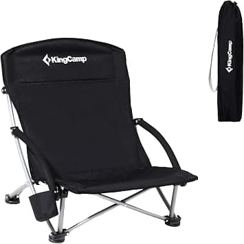 KingCamp Low Beach Chair Folding Portable Lightweight Backpack Chair for Adults with Cup Holder Pocket Carry Bag for Outdoor (Black-low Back) على Amazon.ae - متتبع الأسعار