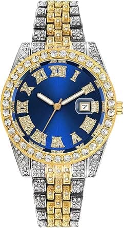 MOTIM Women's Diamond Watch - Full Diamond Dial with Roman Numerals, Calendar, Quartz Movement on Amazon.ae - Price Tracker