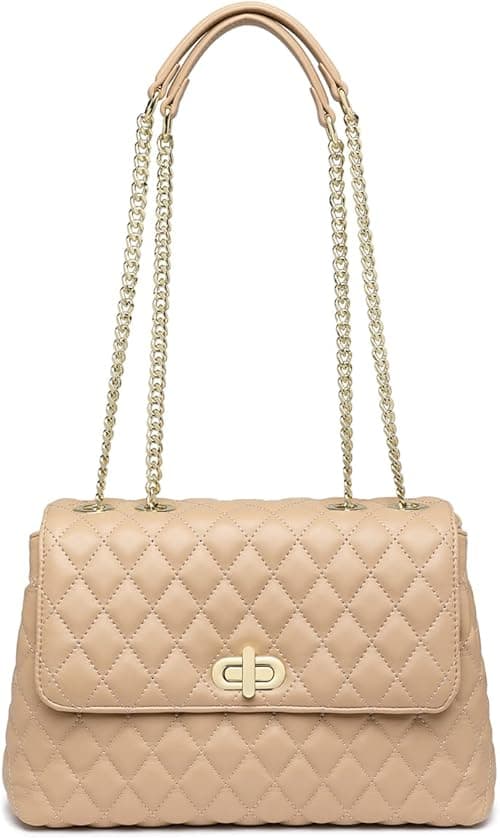 ER.Roulour Quilted Crossbody Bags for Women, Trendy Roomy Shoulder Handbags with Flap Gold Hardware Chain Purses Shoulder Bag, Almond, Medium on Amazon.ae - Price Tracker