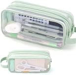 KASTWAVE Large Capacity Pencil Case, Grid Mesh Pencil Case, 2 Compartment Pen Bag, Clear Handheld Pencil Pouch Transparent Makeup Bag for College School Office Teen Girl Boy Women Men Adult (Green) - Best Deal Finder