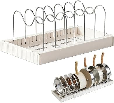Pot Lid Holder, Lid Holder, Adjustable Pans, Expandable Organiser for 9 Lids or Pans, Cupboard Lid Organiser, Kitchen Pot Lid Storage Rack (White) على Amazon.ae - متتبع الأسعار