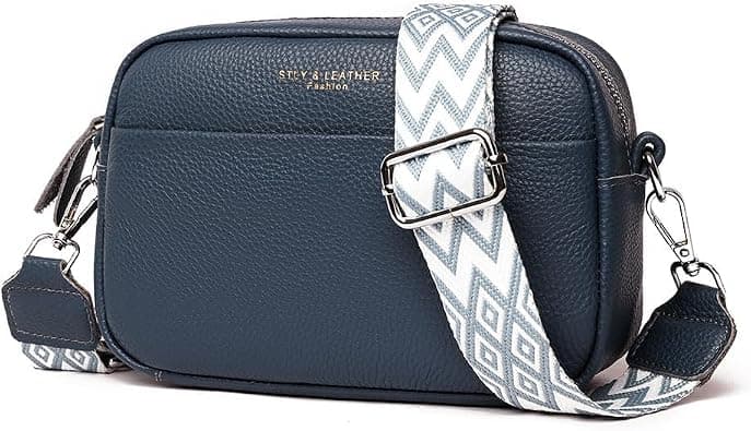 Crossbody Bag for Women, Small Leather Camera Purse Thick Strap Cross-body Bags, Triple Zip Shoulder Bag with Guitar Strap, A-blue, Camera Crossbody Bag on Amazon.ae - Price Tracker