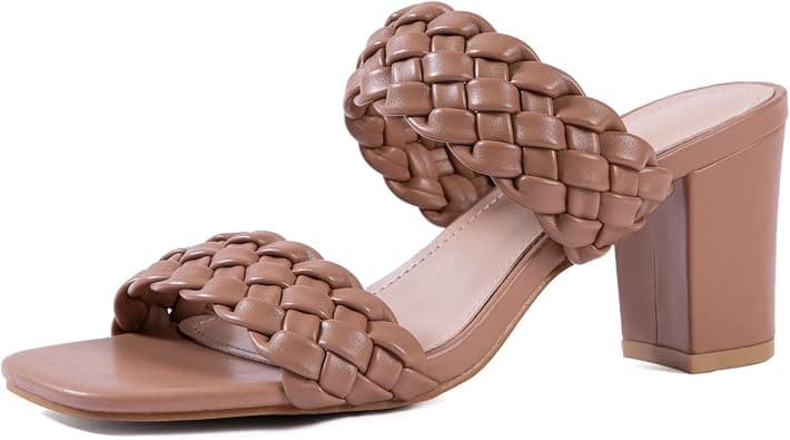N.N.G Women Heel Sandals Braided Strappy Dressy Summer Low Heel Chunky Block Leather Comfortable Casual Square toe على Amazon.ae - متتبع الأسعار